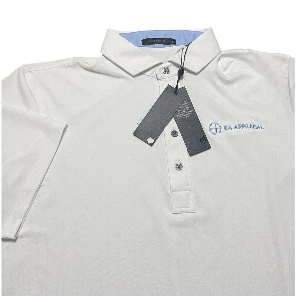 NWT Greyson Tala Golf Performance Polo Shirt Peru Wolf Logo Artic White L Men